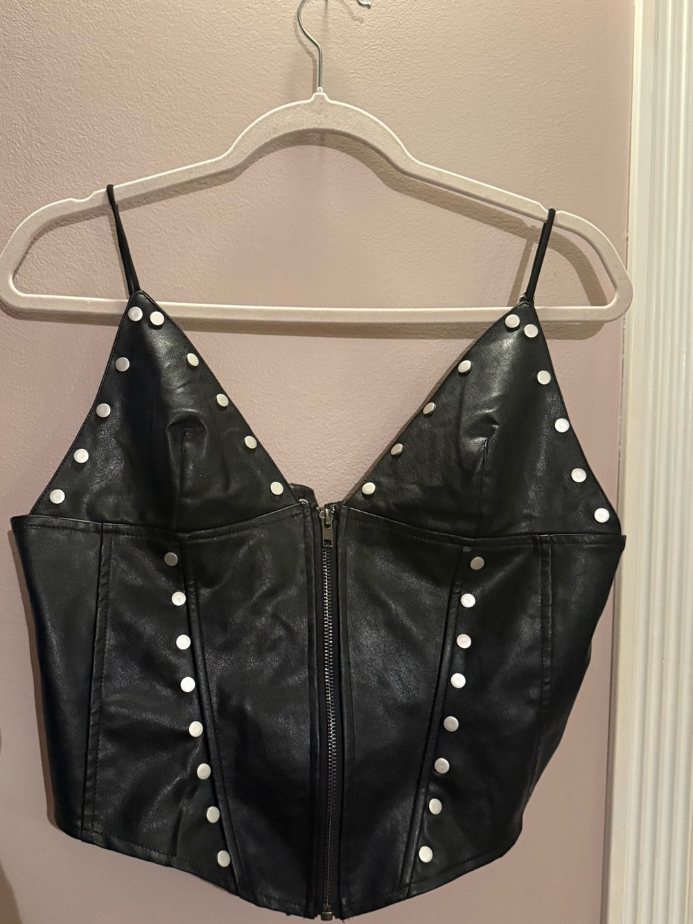 Fashion Nova Black Faux Leather Lace-Up Corset Top